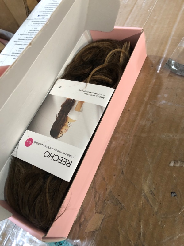 Photo 1 of (USED/FAIR) REECHO Ponytail Extension, 24" Claw Clip Ponytail Extension Wavy Ponytails Hair Extensions Jaw Clip on Pony Tails Natural Synthetic Hairpiece for Women Daily, Chocolate Brown with Highlights