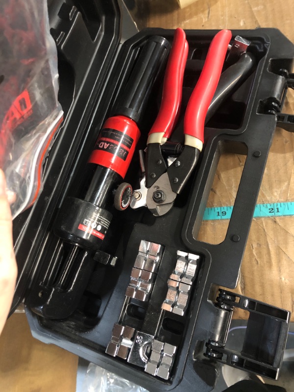 Photo 1 of ***SEE NOTES*** 
IBOSAD Hydraulic Hand Crimper Tool for Stainless Steel Cable Railing Fittings for 1/16" 1/8" 3/16" Cable –Wire Swaging Tool 8 Ton and Stainless Steel Cable Cutter,1/8” Wire Rope Crimping Tool