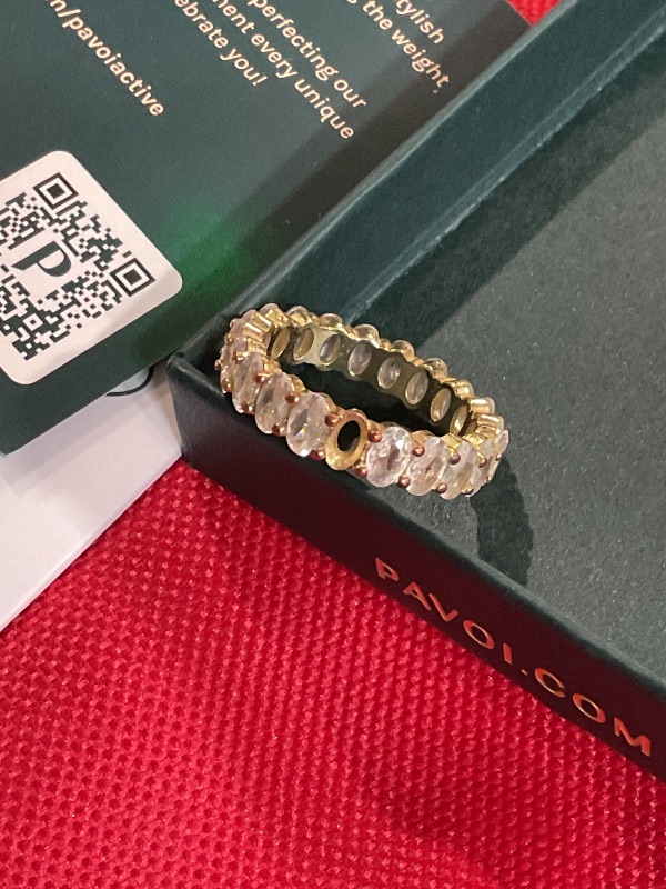 Photo 1 of (Missing stone) PAVOI 14K Gold Plated Rings - Oval Cubic Zirconia Love Ring and Eternity Ring - 5mm Stackable for Women