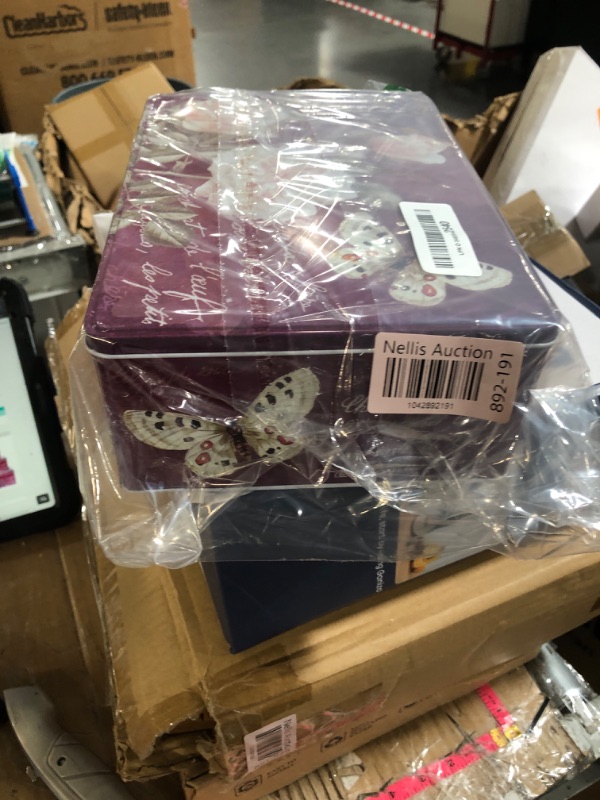 Photo 1 of (DENTED) hadaaya Pack of 3 Rectangle Cookie Tins With Lids Multipurpose Tin Container for Cookies,Candies, Kitchen Storage, Stationery - BURGUNDY FLORAL BUTTERFLY