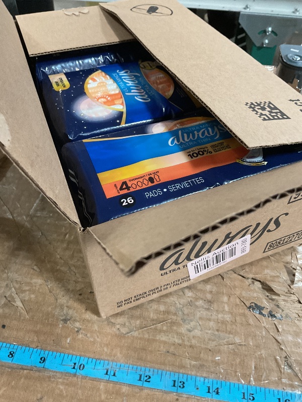 Photo 1 of Always Ultra Thin Overnight Pads with Flexi-Wings, Size 4, Overnight, Unscented, 78 Count Total (3 Packs of 26)