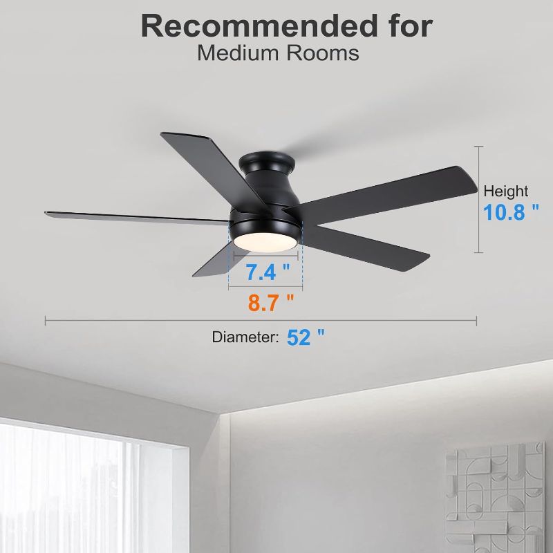 Photo 1 of (PARTS) (UNTESTED) POCHFAN 40 Inch Black Ceiling Fans with Lights and Remote, LED Low Profile Flush Mount Ceiling Fan for Bedroom, Living Room, Quiet DC Motor, Dimmable 6 Speeds