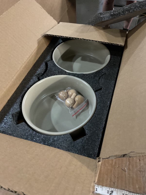 Photo 1 of SPUNKYJUNKY 15° Slanted Ceramic Dog and Cat Bowl with Wooden Stand, Tilted Bulldog Food and Water Bowl No Slip Non-Spill for Cats Medium Dogs Big Face Pets 13.5 OZ (1.7 Cups, Grey × 2)