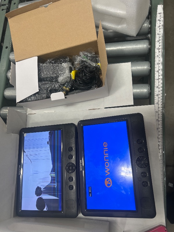Photo 1 of *** ONE SCREEN IS DAMAGED SHOWN ***WONNIE 12" Dual Car DVD Players Portable DVD Players for Car Headrest Play a Same or Two Different Movies with 5-Hour Rechargeable Battery, Mounting Brackets, All Region, Support USB/Sync TV