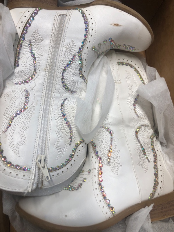 Photo 1 of (see all images) Motasha Girls Boots Rhinestone Little Girls Glitter Boots Sparkle Kids Cowboy Cowgirl Dress Boot Mid Calf (M7112 White 13)