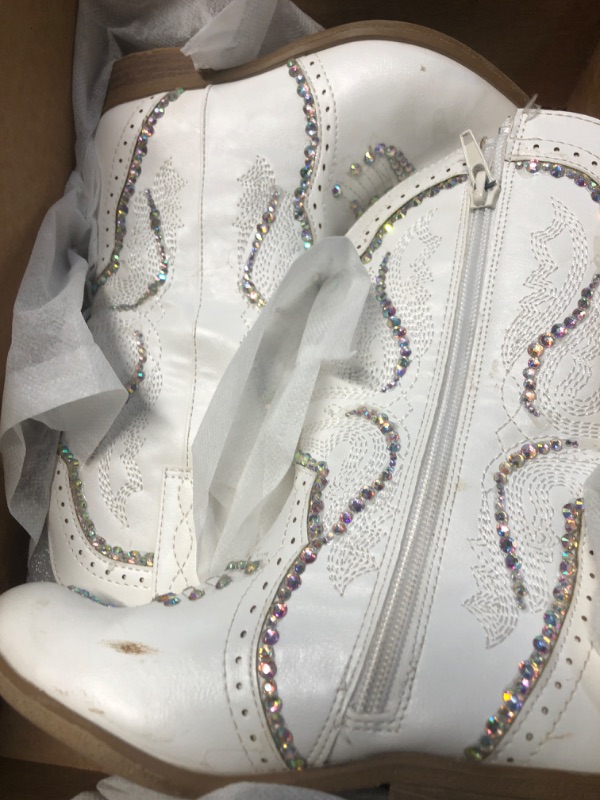 Photo 1 of (see all images) Motasha Girls Boots Rhinestone Little Girls Glitter Boots Sparkle Kids Cowboy Cowgirl Dress Boot Mid Calf (M7112 White 13)