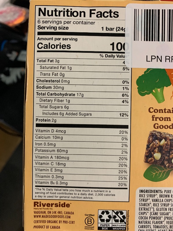 Photo 1 of ***(EXP: 02-10-2026)NONREFUNDABLE***MadeGood Cookies & Crème Granola Bars, 6 Healthy Snack Bars, 0.85oz Each