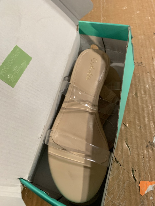 Photo 1 of Ankis Women Clear Heels Sandals - Clear Sandals 1 Inch Heels for Women Low Chunky Block Heels Comfortable Two Strap Open Toe Flat Sandals Shoe for Dressy Wedding Summer 7 1/2