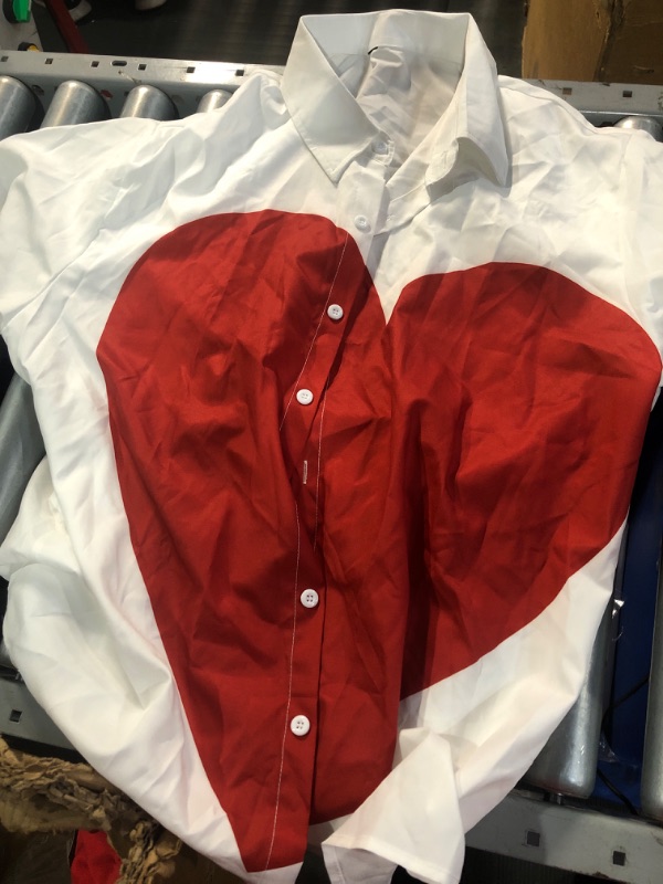 Photo 1 of (see all images) VIPWOLF Men's Heart Graphic Button Up Shirts Y2K Short Sleeve Baggy Tees Streetwear White Medium