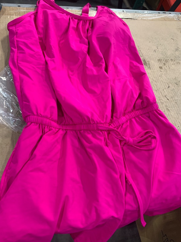 Photo 1 of (see all images) Romper One Piece Swimsuits with Short - Women Boyleg with Pockets Modest Bathing Suit 2025 Swimwear Purple S