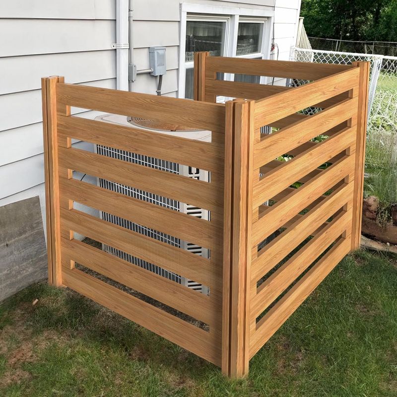 Photo 1 of (FAIR) (PARTS) (NOT A COMPLETE SET)  Beimo Air Conditioner Fence Wood Composter Bin 3 Panels 48 "L x 48 "W x 36 "H Privacy Screens Fence Panels for Outside?Outdoor Trash Can Pool Equipment Enclosure Panels?Brown