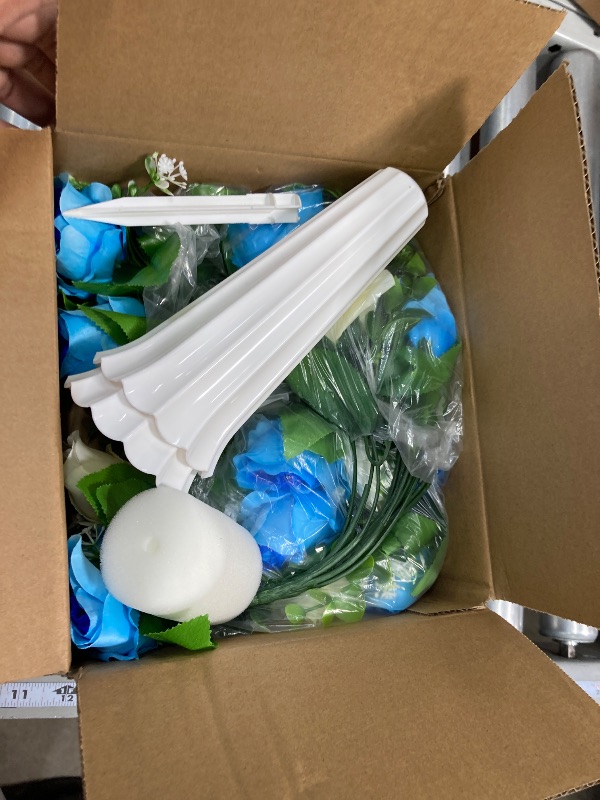 Photo 1 of 2PCS Artificial Cemetery Flowers,Cemetery Flowers for Grave vase,Memorial Day Decorations for Cemetery,Outdoor Grave Rose Flowers for Cemetery Headstones Decoration (2, White Blue)