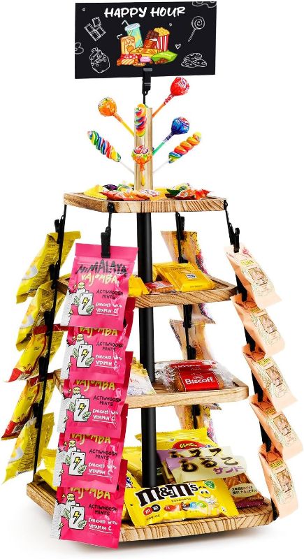 Photo 1 of **similar item** Display Rack for Party, 360° Wooden 4-Tier Organizer,Display Rack Holder, with DIY Handwritten Chalkboard for Party, Countertop