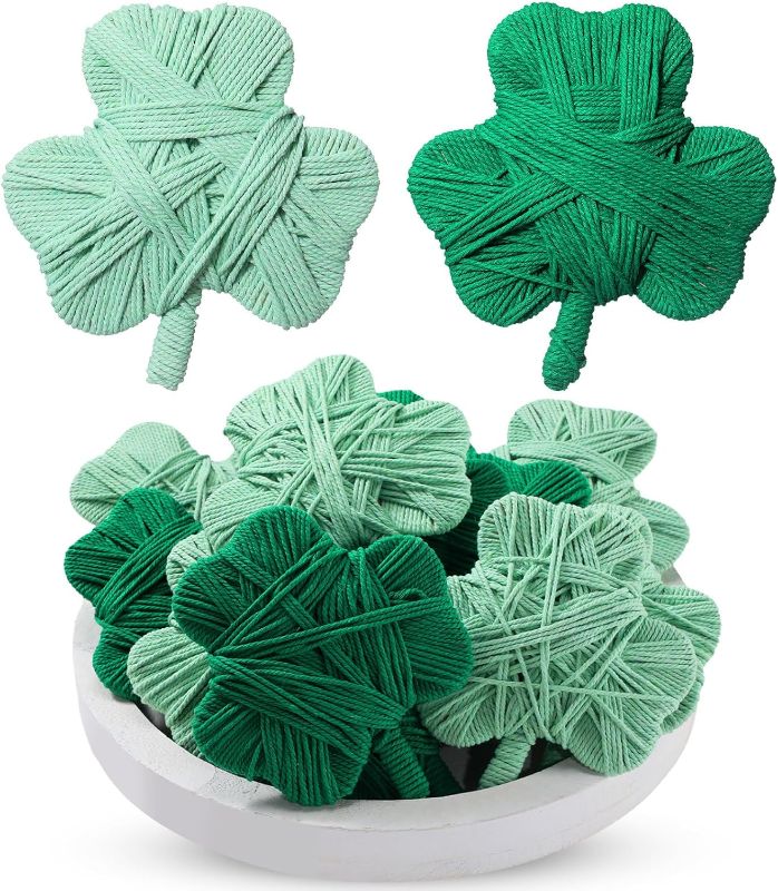 Photo 1 of 12 Pcs St. Patrick 's Day Decorations Yarn Shamrock Ornament Green Shamrock Bowl Filler 5.9 Inches Good Luck Clover Vase Fillers for Table Centerpiece Scatter Tray Shelf Party(Classic)
