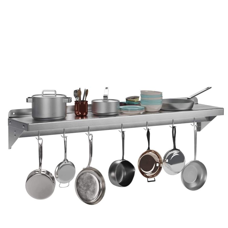 Photo 1 of 12" X 60"Commercial Stainless Steel Wall Mounted Shelf with 7 Hooks