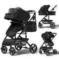 Photo 1 of 2 in 1 Baby Stroller,Foldable Lightweight Carriage Reversible Bassinet Pram for Toddler,Travel Stroller with with Cup Holder?Storage Bag,Black