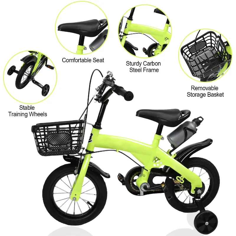 Photo 1 of 12 Inch Kids Bike with Training Wheels, Height Adjustable Kids Bicycle with Basket/Water Bottle/Inflator/, Christmas Birthday New Year Gifts for Girls Boys Toddlers Kids 1 to 5 Years Old
