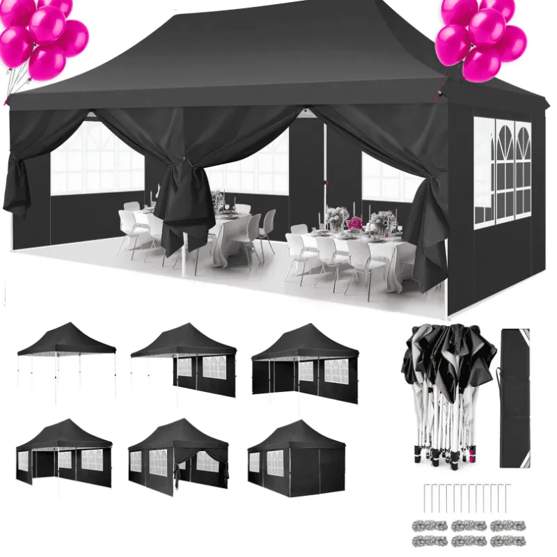 Photo 1 of ***DAMAGED FRAME**HOTEEL 10'x20' Pop up Canopy Tent with 6 Removable Sidewalls, Instant Outdoor Canopy Shelter with Upgrade Raised Roof and Carry Bag,Black

