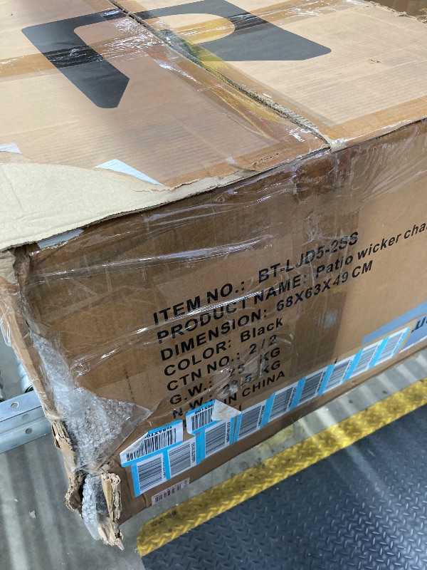 Photo 1 of ***BOX 1 OF 2/INCOMPLETE SET**Pamapic 5 Pieces Wicker Patio Furniture Set Outdoor Patio Chairs with Ottomans Conversation Furniture with coffetable for Poorside Garden Balcony(Blue Cushion + Black Rattan)