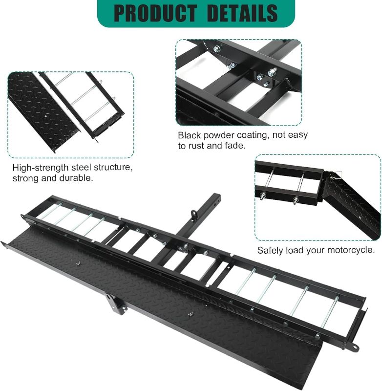 Photo 1 of **PARTS ONLY**Motorcycle Hitch Carrier 600LBS, Heavy Duty Integrated Dirt Bike Hitch Hauler with 6FT Longest Ramp, Ramp Lock, 4 Ratchet Straps, 2" Receiver, 7.5" Wide Tire