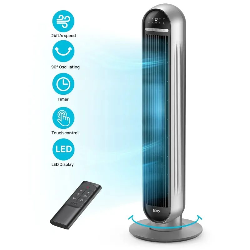 Photo 1 of ***PARTS ONLY***
DREO Tower Fan, 36" Floor Fans for Home, 24ft/s Velocity Quiet, 90° Oscillating Fans with Remote, 4 Modes, 4 Speeds, 8H Timer, LED Display Standing Fan, Black Silver

