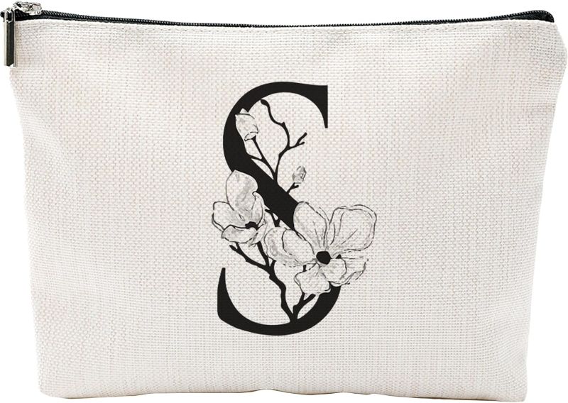 Photo 1 of ***BOTH WITH LETTER Z***Birthday Gift Make Up Bag, A-Z Minimalism Monogrammed Botanical Alphabet Toiletry Bag, Floral Personalized Cosmetic Bag, Zipper Pouch, Travel Bag, Gifts For Women, Mom, Bridesmaid Gifts (S)-A19 2 PACKS