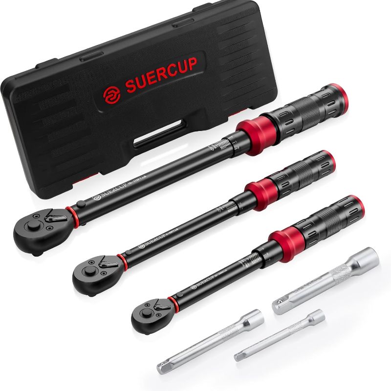 Photo 1 of 1/4 3/8 1/2-inch Drive Torque Wrench - 3Pcs Torque Wrench Set 20-240in.lb, 5-45ft.lb, 10-170ft.lb, Dual-Direction Adjustable 72 Tooth Click Torque Wrench for Bicycle, Moto and Car Maintenance
