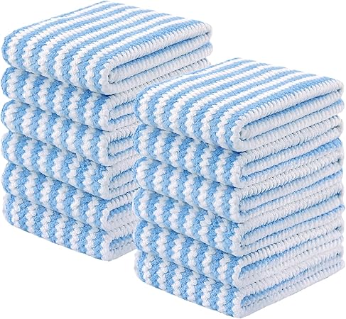 Photo 1 of 
Homaxy Kitchen Towels(12 Pack, 10 x 20 inches), Ultra Soft and Absorbent Dish Towels, Reusable Fast Drying Microfiber Cleaning Cloth, Coral Velvet Wave Design No-lint, Blue