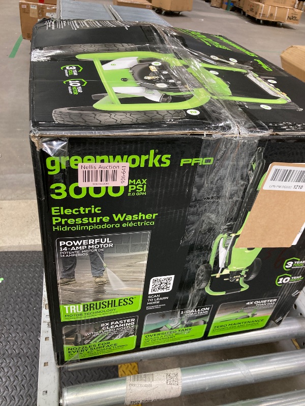 Photo 1 of ***PARTS ONLY**Greenworks Pro Brushless 3000 PSI (CSA Certified) 2.0 GPM Max / 1.1 GPM Electric Pressure Washer (Rugged Steel Frame, 25 FT Hose, 35 FT GFCI Power Cord)
