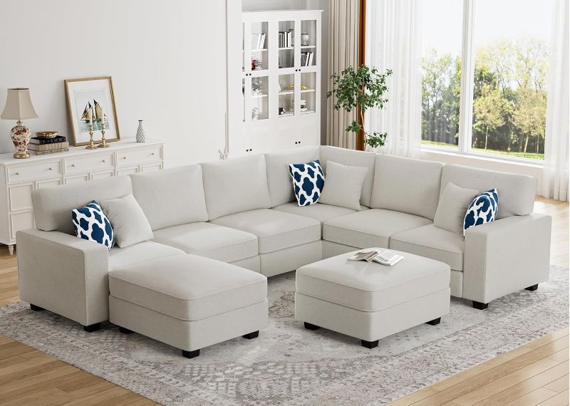 Photo 1 of ***PARTS ONLY***
HONBAY Modular Sectional Sleeper Sofa with Pull Out Bed, L Shaped Couch with Storage Seat, Convertible Sectional Couches for Living Room, Beige