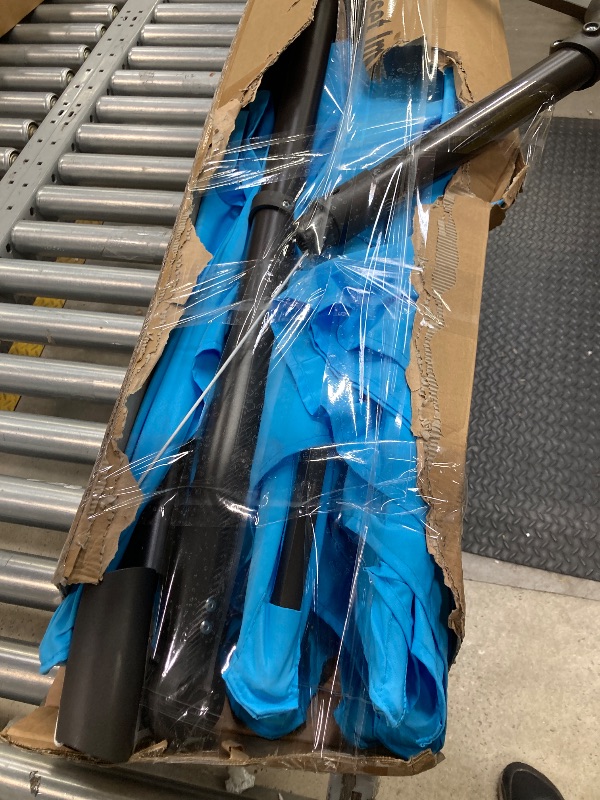 Photo 1 of ***MISSING PARTS**wikiwiki 10ft Solar LED Offset Hanging Market Cantilever Patio Umbrella for Backyard, Poolside, Lawn and Garden, Easy Tilt Adjustment, Polyester Shade & Cross Base, Sky Blue