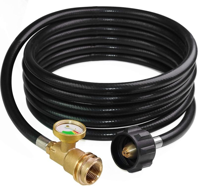 Photo 1 of  25 Feet Propane Tank Hose Extension with Gauge Replacement for Gas Grill, Heater and All Other Propane Appliances, Acme to Male QCC/POL Fittings