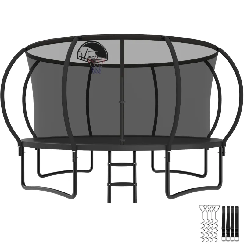 Photo 1 of ***JUST THE NET AND THE POLES***YORIN Trampoline, 14FT 12FT 15FT 16FT Trampoline for Adults and Kids, 1400LBS Trampoline with Enclosure Net, Basketball Hoop, Ladder, Outdoor Heavy-Duty Recreational Round Trampolines
