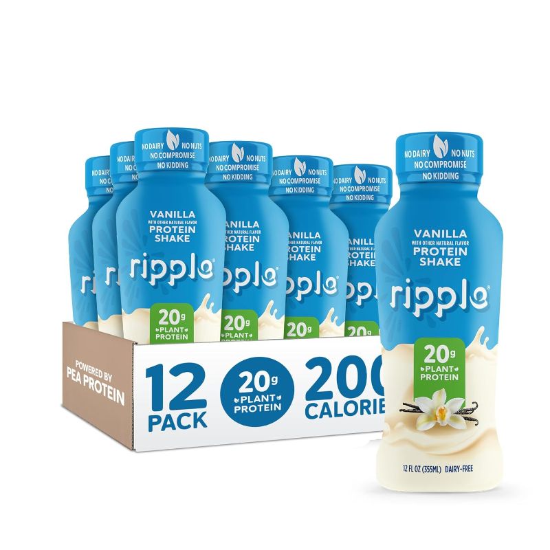 Photo 1 of 
Ripple Vanilla Plant Based Protein Shake | 20g of Quality Sourced Pea Protein, Calcium & Iron Rich | Shelf Stable | Vegan & Non GMO | Dairy, Soy,...
