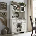 Photo 1 of  Farmhouse 42" Wood Bar Cabinet with Sliding Barn Door and Hutch for Dining Room (Antique White)