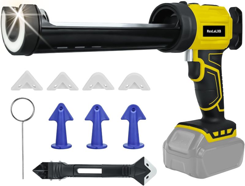 Photo 1 of **no battery** Cordless Caulking Gun for Dewalt 20V Battery, Electric Caulk Adhesive Gun with 450lm LED Light, 4 Adjustable Speeds, Drip-free Caulk Gun