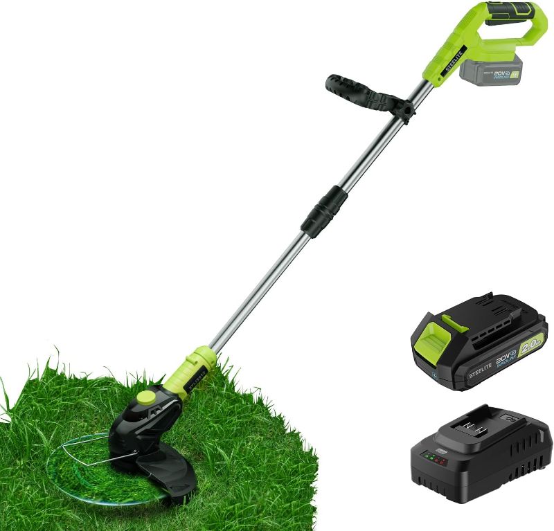 Photo 1 of **MISSING PARTS/NO BATTERY**STEELITE 21V Cordless String Trimmer, Battery Powered Weed Wacker with 2.0Ah Battery and Charger, Electric Weed Eater for Trimming and Edging, Lightweight Grass Trimmer
