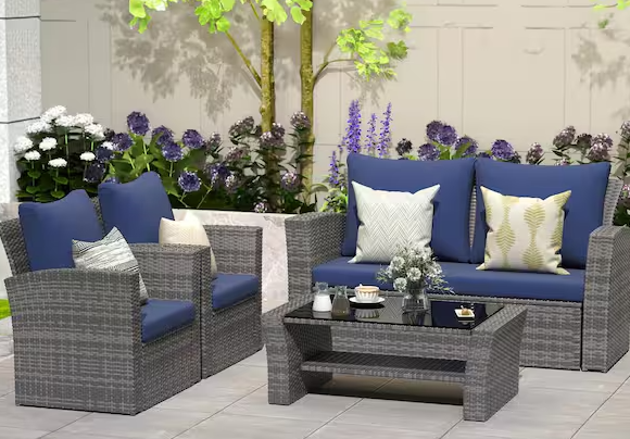 Photo 1 of ***missing pieces*-**Patio Conversation Seating Set with Blue Cushions
