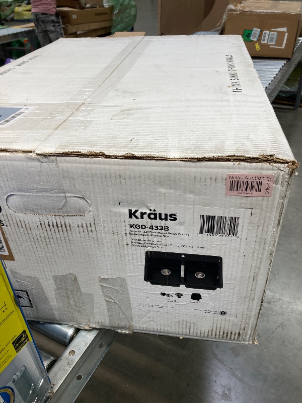 Photo 1 of ***CRACK AROUND TOP RIM**Kraus KGD-433B Quarza Dual Mount 50/50 Double Bowl Granite Black w/Drop In and Undermount Kitchen Sink Installation, 33