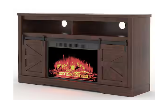 Photo 1 of  Farmhouse Fireplaced TV Stand with Adjustable Shelves Espresso Environmental Center