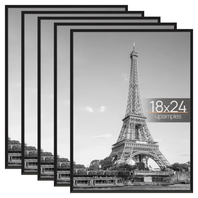 Photo 1 of upsimples 5 Pack Poster Frames, 18 x 24 Plastic Picture Frame for Horizontal or Vertical Wall Mounting, Black