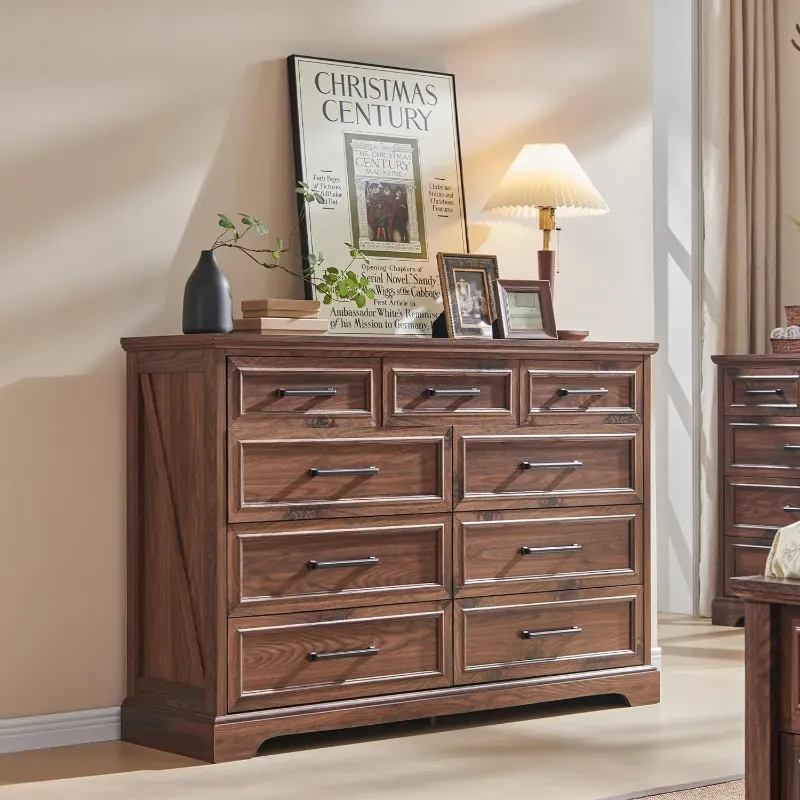 Photo 1 of  SIMILAR TO Farmhouse 9 Drawers Dresser, Rustic Wood Dresser Chest of Drawers for Bedroom?TV Stand with Large Drawers for Living Room?Brown **** STORE SEALED ITEM OPENED FOR PICTURING ****