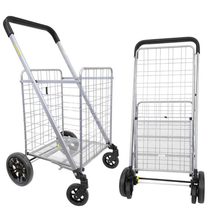 Photo 1 of dbest products Cruiser Cart Deluxe 2 Shopping Grocery Rolling Folding Laundry Basket on Wheels Foldable Utility Trolley Compact Lightweight Collapsible, Silver
