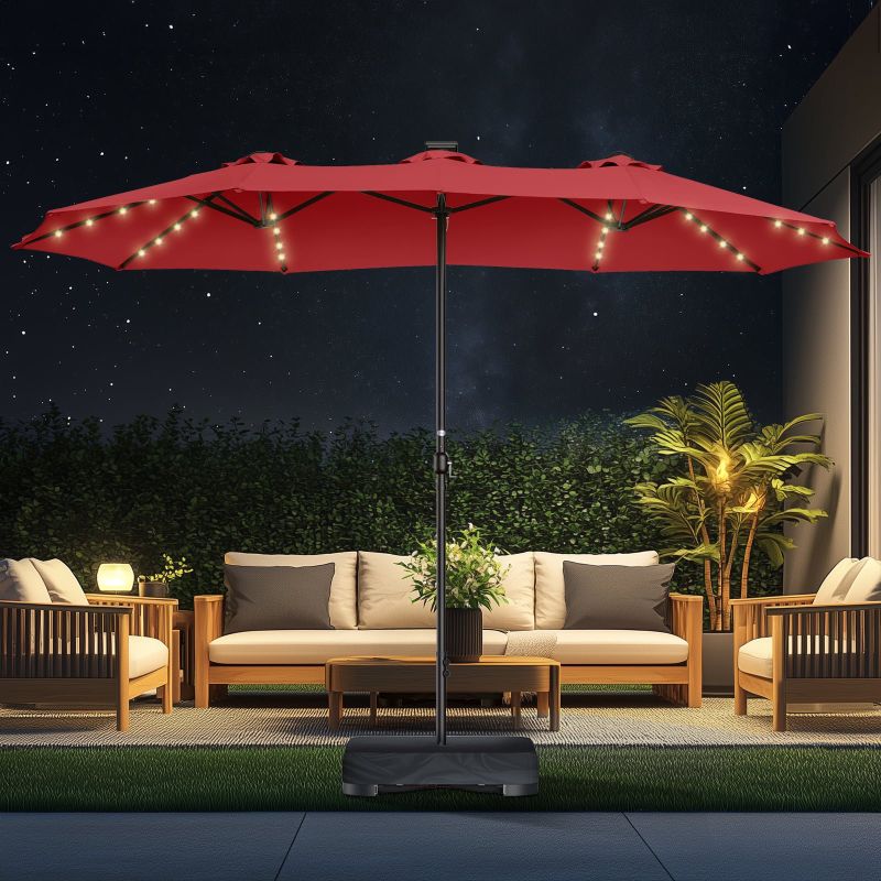 Photo 1 of 15ft Patio Umbrella with Light and Base Included, Double Sided Outdoor Large Rectangular Patio Umbrella with Crank Handle, for Lawn Garden,Home,Outdoor Activities
