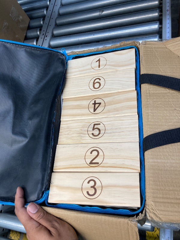 Photo 1 of Giant Timber Tower, Outdoor Games Combo, 45 Giant Tumbling Blocks, 28 Giant Dominoes, and 6 Giant Dice, Classic Block Giant Outdoor Game for All Age Groups (Timber Tower)
