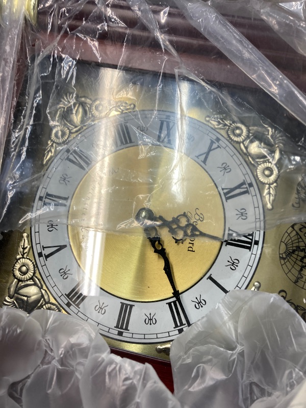 Photo 1 of ***door hinges broken, can be repaired*** Bedford Clock Collection Redwood Mantel Clock with Chimes