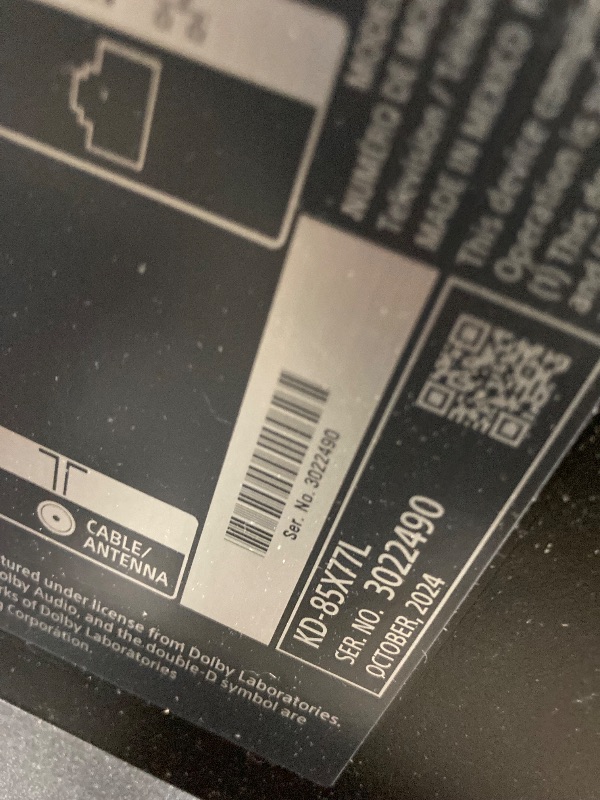 Photo 1 of Sony 85 Inch 4K Ultra HD TV X77L Series: LED Smart Google TV KD85X77L- Latest Model, Black