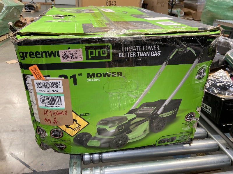 Photo 1 of Greenworks 60V 21” Cordless (Self-Propelled) Lawn Mower (LED Lights + Aluminum Handles), 2 x 4.0Ah Batteries and Dual Port Rapid Charger