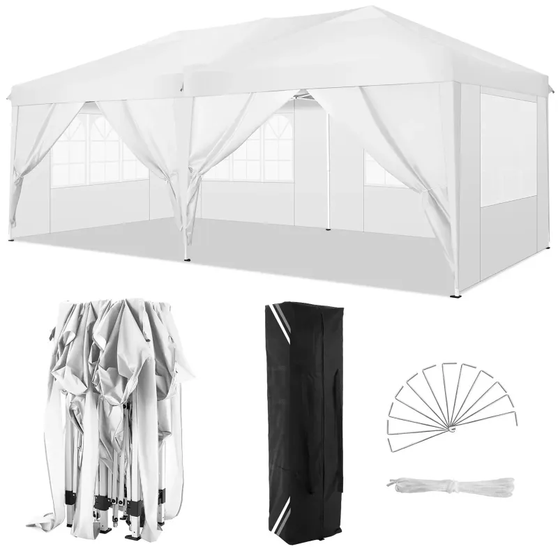 Photo 1 of ***DAMAGED FRAME/PARTS ONLY**COBIZI 10x20 Pop up Canopy Party Tent Outdoor Event Protable Instant Shelter Canopy Gazebo with 6 Removable Sidewalls and Carry Bag,White

