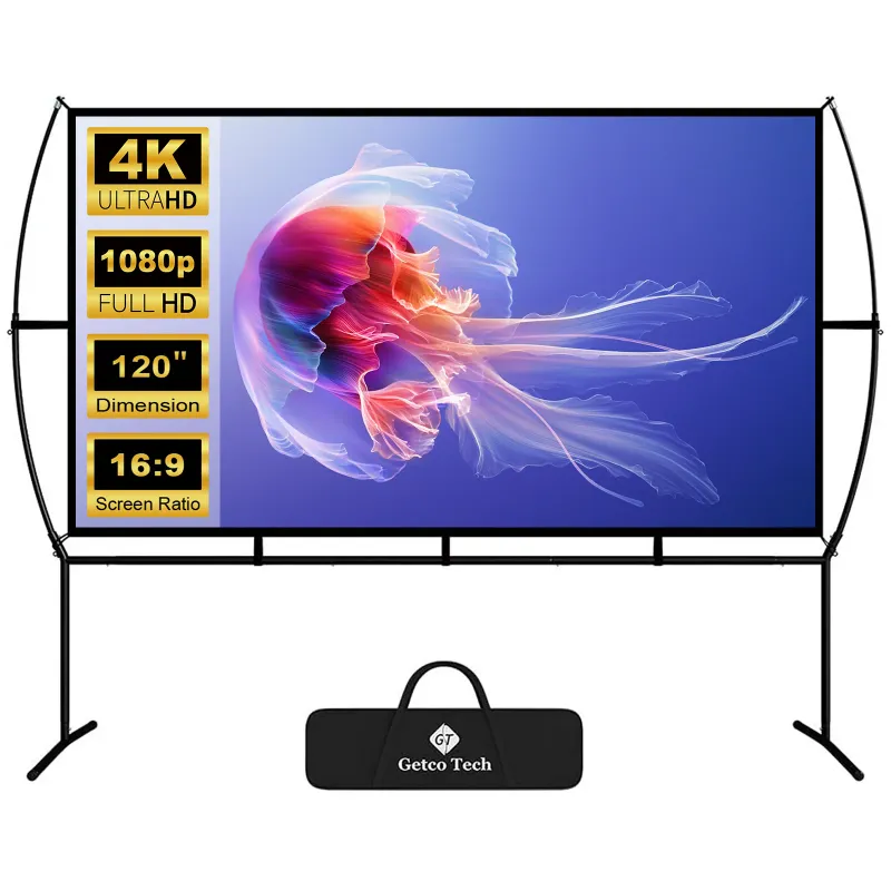 Photo 1 of 120" Portable Outdoor Projector Screen with Stand, Home Theater Free Standing Projection Screen
